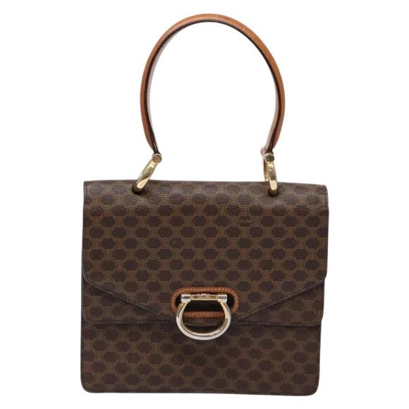 CELINE Macadam Canvas Hand Bag Pvc Leather Brown Gold - Picture 2 of 13